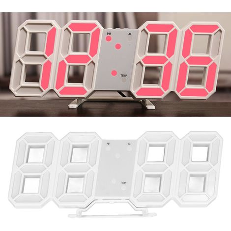 3D-LED-Wanduhr, minimalistischer weißer Rahmen, digitaler Wecker mit Temperaturanzeige für Zuhause, Büro, Wohnzimmer, Schlafzimmer, Rot
