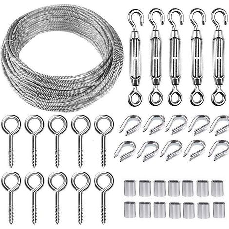 corde En Acier Inoxydable  Suspendre Kit,5m Cble En Acier Inoxydable Revtu,kit Cable Mtallique 2mm Pour Plantes Grimpante,corde A Linge,rambarde,c (1/5)