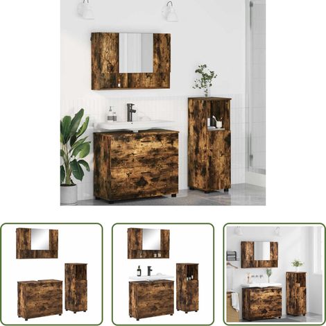 vidaXL Miroir salle de bain - Ensemble de mobilier de salle de bain 3 pcs Chêne fumé (1/5)