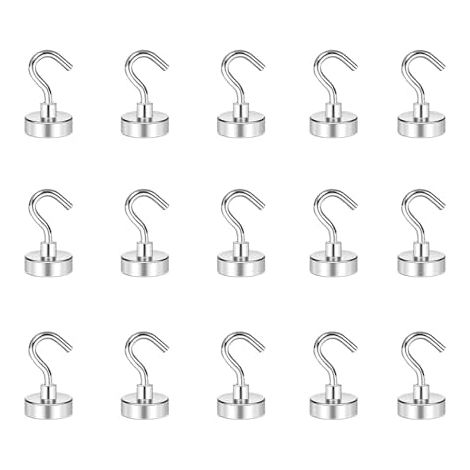 Lot de 15 crochets magnétiques argentés avec en acier inoxydable - Petite taille Pour accrocher parapluies, ciseaux et clés (1/5)