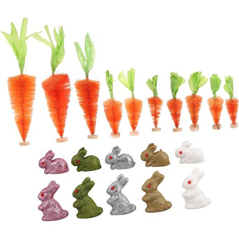 Figurines De Lapin De Pâques Mini-Carottes Décorations De Village Lapin Pailleté Centre De Table pour Printemps Maison Jardin Bureau Étagère (1/5)