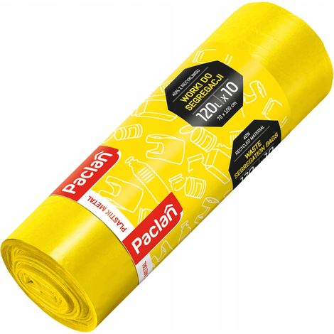 Sacs poubelle jaunes 120 l – Lot de 10 pièces – Indéchirables pour tri plastique – Épaisseur 17 microns – Dimensions 70 x 110 cm
