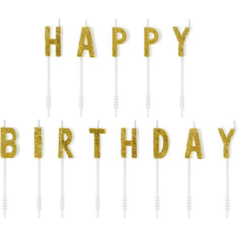 Bougies d'anniversaire Happy Birthday, or, 2,5 cm (1 paquet / 13 pcs.) (1/3)