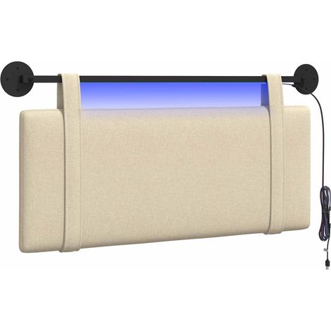 Testiera Testata del letto sospesa Con luce LED Crema Tessuto (1/5)