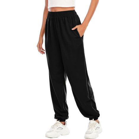 1 Pantalon jogging femme, taille élastique, tissu respirant, coupe ample, sport loisir quotidien (1/5)