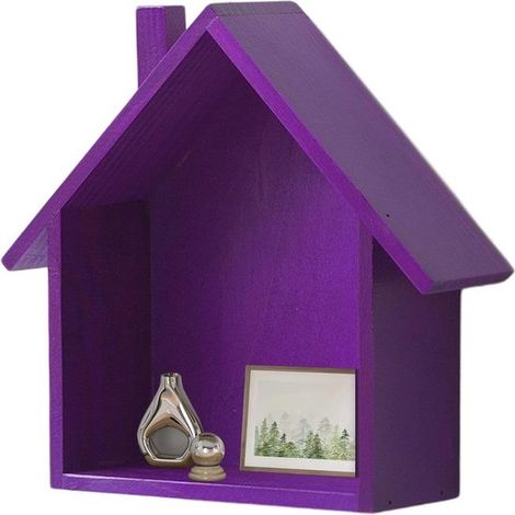 Vitrina de pared，estante con forma de casa，Almacenamiento de pared rústico de madera，Estantes de exhibición con forma de casa (1/5)