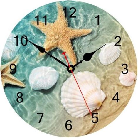 Wanduhr mit Seestern-Motiv, geräuschlos, batteriebetrieben, gut lesbar, für Zuhause, Büro und Schule, 34 cm (1/5)