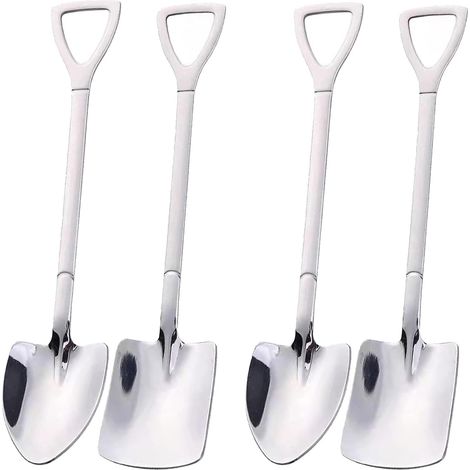 Lot de 4 cuillères créatives en acier inoxydable (type pelle) pour desserts, glaces, pastèques et mélange, cuillère amusante argentée 1 (1/5)