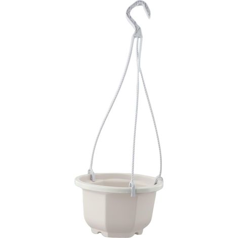 Panier suspendu en plastique blanc avec crochet amovible, jardinière respirante drainage pour balcon (1/5)