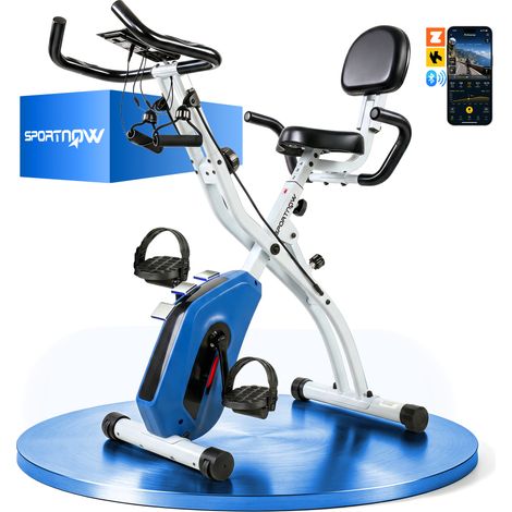 Vélo d'appartement pliable - vélo de fitness - SPORTNOW - silencieux connecté Kinomap bluetooth et Zwift - acier - bleu (1/5)
