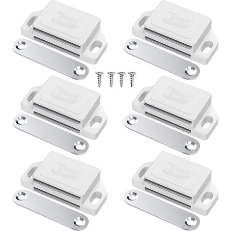 Set mit 6 magnetischen Schranktürverschlüssen, Türmagneten aus Kunststoff, starken magnetischen Türriegeln, magnetischen Schubladentürschließern, weißen Magneten