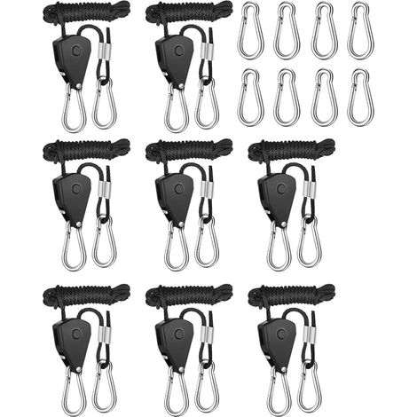Pack of 8 Ratchet Hangers, Adjustable Rope Hanger, Ratchet Rope, Ratchet Hook, Adjustable Rope Hook, 2M, 1/8 Inch (1/5)