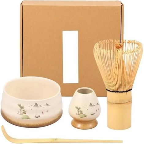 HOXILEELEOEnsemble d'ustensiles de cuisine Matcha - Ensemble Matcha - Ensemble de bols Matcha - Bol à matcha en céramique - Fouet en bambou - (1/5)