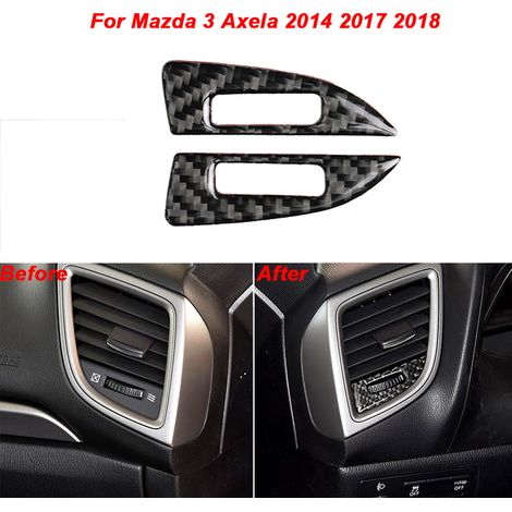 Lot de 2 caches de grilles d'aération intérieures en fibre de carbone, autocollants pour tableau de bord compatibles avec Mazda 3 Axela 2014, 2017 et 2018 - Accessoires intérieurs pour voiture (1/5)