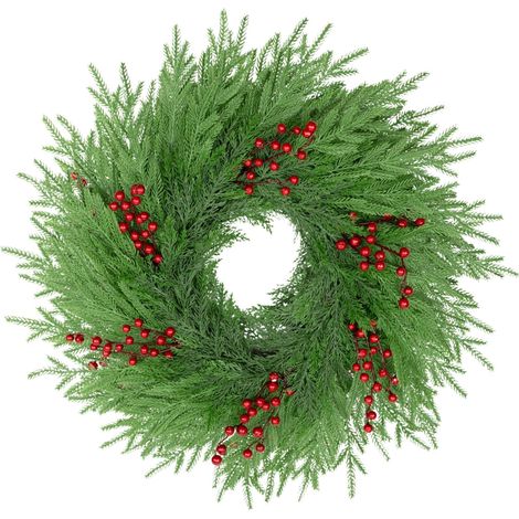 Guirlande De Noël En Pin - 55 Cm - Décor Artificiel Réaliste Pour Porte Fenêtre Mur Extérieur Intérieur - Avec Baies Rouges - 1 Pièce (1/5)