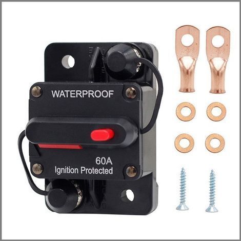 Disjoncteur de Voiture 60A, DC 12V - 48V Disjoncteur Étanche avec Réinitialisation Manuelle pour Moteur Auto Voiture Marine Bateau Vélo Stéréo Audio, 60A (1/5)