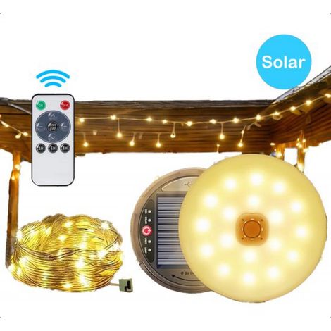 Guirlande lumineuse solaire d'extérieur avec télécommande - 10 mètres - Étanchéité IP67 - Rechargeable - Rétractable - Blanc chaud - Alimentation solaire - Fonctionne sur piles - Lumières de jardin (1/5)