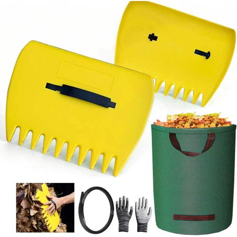 ramasse Feuilles à Main 33×24cm avec Sac de Jardin 210L, râteau ramasse Feuilles avec 1 paires de gants, râteaux à main en plastique léger pour ramasser les feuilles, ramasser les feuilles de jardin (1/5)