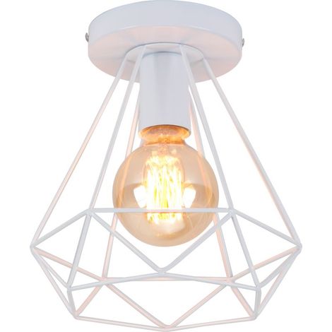 Lampe de Plafond 20cm Diamant Plafonnier Cage en Métal Blanc Luminaire pour Balcon Couloir Entrée (1/5)
