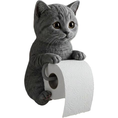 Porte-papier toilette chat, porte-essuie-tout 3D chat amusant, porte-papier toilette décoratif et mignon à fixer au mur pour salle de bain et cuisine, cadeau unique pour les amoureux des chats (1/2)