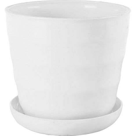 Maceta moderna de resina PP suave con plato extraíble para balcón u oficina – Blanco marfil XL, 1 unidad (1/5)