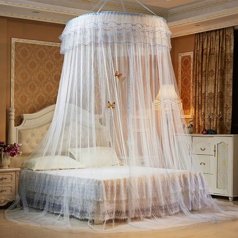 Moustiquaire de lit ronde respirante en dentelle style princesse (blanche) (1/5)