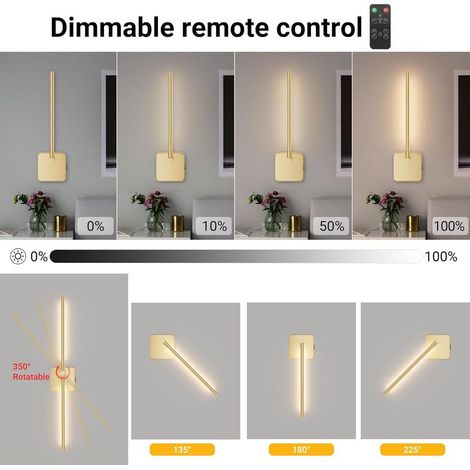 LED-Wandleuchte für den Innenbereich mit kabellosem Akku, 3 W, 3000 K, Fernbedienung, 5000 mAh Akku, USB-C-Anschluss, 350° drehbar, dimmbar und mit Timerfunktion, für Wohnzimmer, Messing (1/4)