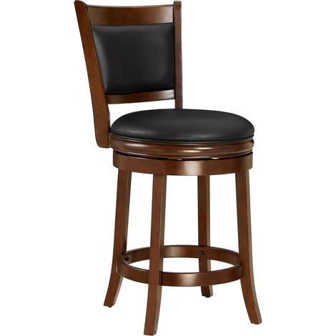 Tabouret de Bar pivotant à Hauteur de comptoir, Tabouret d'îlot de Cuisine en Bois, 24in Tabouret de Bar rembourré avec Dossier et Repose-Pieds, Cappuccino (1/5)