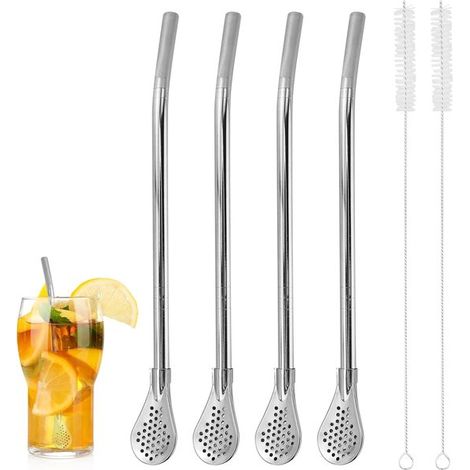 Set di 4 cucchiaini filtro rimovibili in acciaio inox con 2 spazzolini per la pulizia，acciaio，argento，inox (1/5)