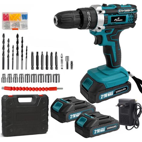 Perceuse visseuse sans fil  Perceuse à percussion  2 batteries + chargeur  Travail bois métal (1/5)