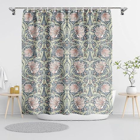 Filiyano-Rideau de douche floral vintage William Morris, ensemble de rideau de douche botanique bleu/rose avec 12 crochets, couleur photo 72x72 (1/4)