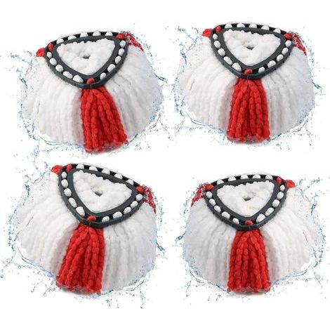 Lot de 4 Tête de Balai Serpillère 2en1 Vadrouille Serpillère pour Vil Recharge Turbo (White+Red) (1/5)