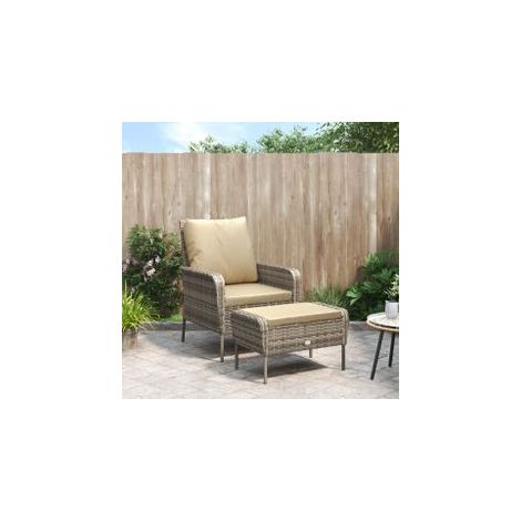 Chaise de jardin avec tabouret marron clair résine tressée (1/5)