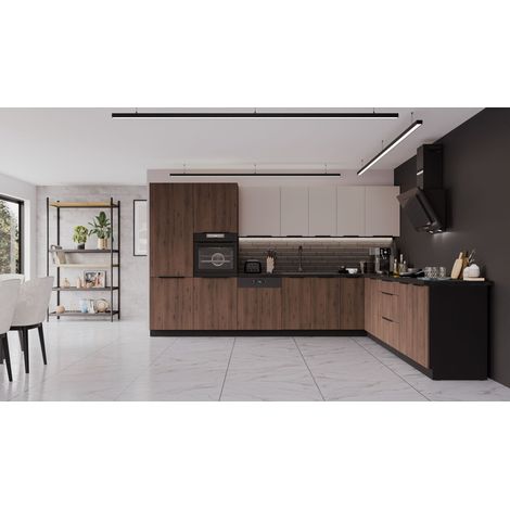 Winkelküche MONZA + ARONA 350x290 cm Küchenzeile Eckküche Küche Nußbaum Kaschmir (1/5)