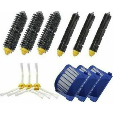 Kit di 3 paia di spazzole estrattrici + 3 protezioni per filtri + 3 spazzole laterali per iRobot Roomba serie 600 (595 620 630 650 660)