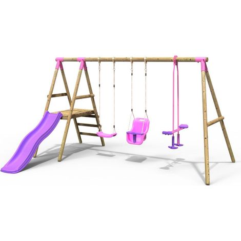 Wooden Swing Set with Slide - Voyager Pink