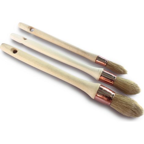 Kibros – Lot de 3 pinceaux à rechampir soie blanche – n°3/0, n°2, n°4 – Pour émaux, teintures et vernis – Résultat d'enduction parfait (1/5)
