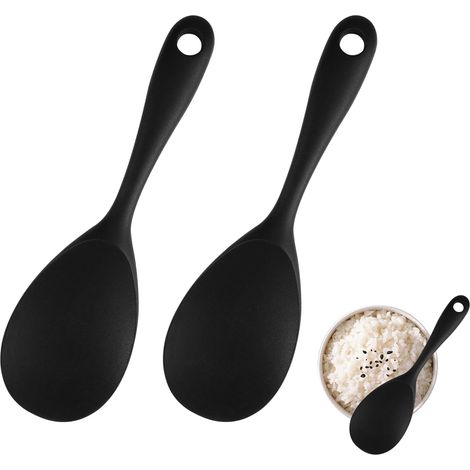 Set of 2 Silicone Rice Spoons, 22.5 x 7 cm Non-Stick Rice Serving Spoons with Hanging Hole, Heat Resistant for Rice, Mashed Potatoes, Stirring, Mixing (1/5)