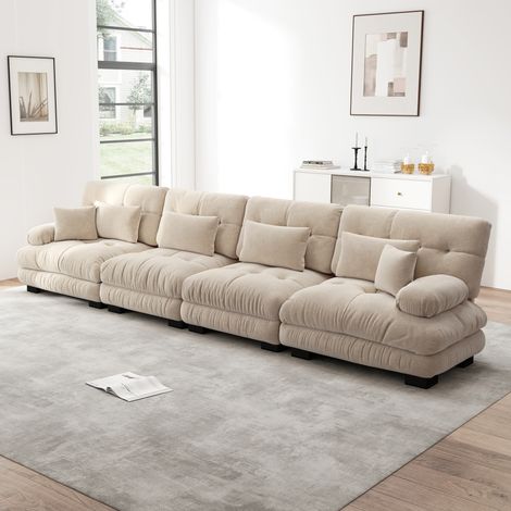 Canapé modulaire d’angle 4 places à siège profond,canapé-lit chenille confortable pour salon,appartement,studio et bureau,brun clair