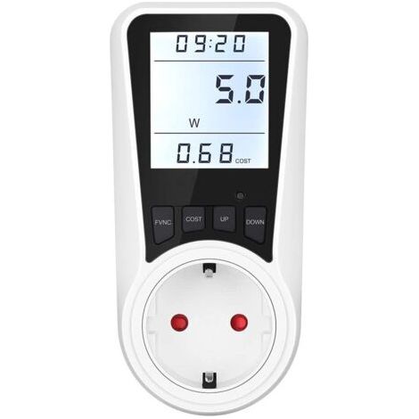 Prise de compteur numérique, 230V, 16A, 3680W, protection contre les surcharges, affichage numérique, blanc (1/5)