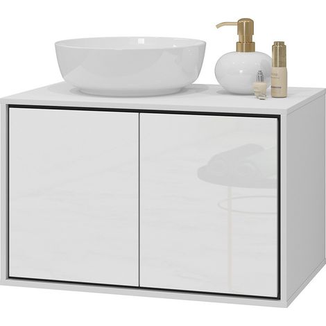 Waschtischunterschrank 80 cm mit 2 Türen aus der GOBI-Kollektion in Weiß und Schwarz.