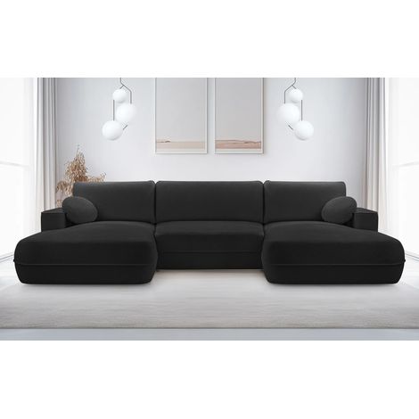 AX LIVING U Form Sofa mit Schlaffunktion Peoni 364cm elegantes Schwarz