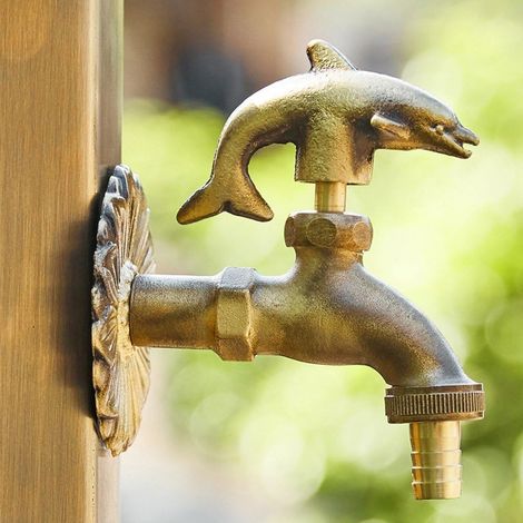 Robinet dauphin en laiton – Style ancien, adapté jardin – Touche poétique pour terrasse