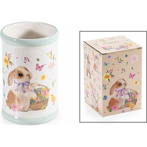 Contenitori pasquali in ceramica colorata con decori coniglietti e confezione regalo, set da 6 pezzi, Ø 8 cm x 12,5 H