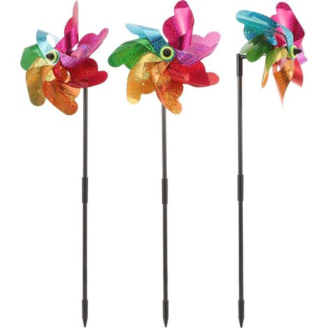Lot de 3 Moulins à Vent Rotatifs en Plastique Grand Modèle Octogonal Décoration Extérieure de Jardin et Cour Jouets de Moulin à Vent pour Garçon et Filles Ornement Résistant (1/5)