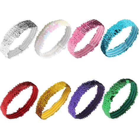 Set of 8 elastic sequined headbands with glitter for women and teenagers, for sports, dance, yoga, etc. (1/5)