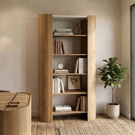 Bibliothèque 5 étagères en bois de manguier naturel et marbre - SEITO (1/5)