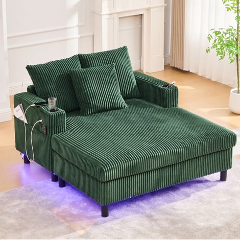 Großer Relaxsessel mit LED Mehrfarbenlicht, USB Anschluss, Getränkehalter, Cord, Emerald (1/5)