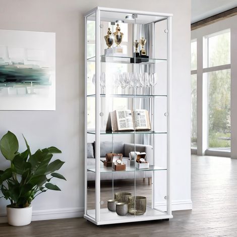 K-Möbel Vitrine 2 Portes Blanc 176x67x33cm Miroir Serrure LED