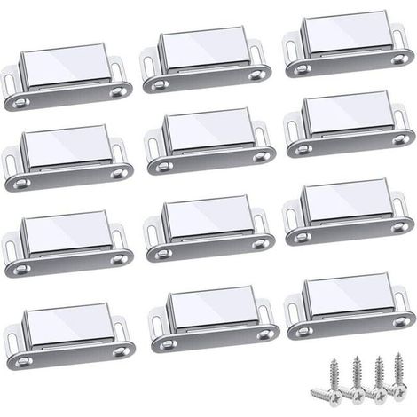 Aimants de cabinet à serrure magnétique, 12 paquets, poids max 6kg, pour tiroirs, portes de douche, armoires et meubles (45mm) (1/4)